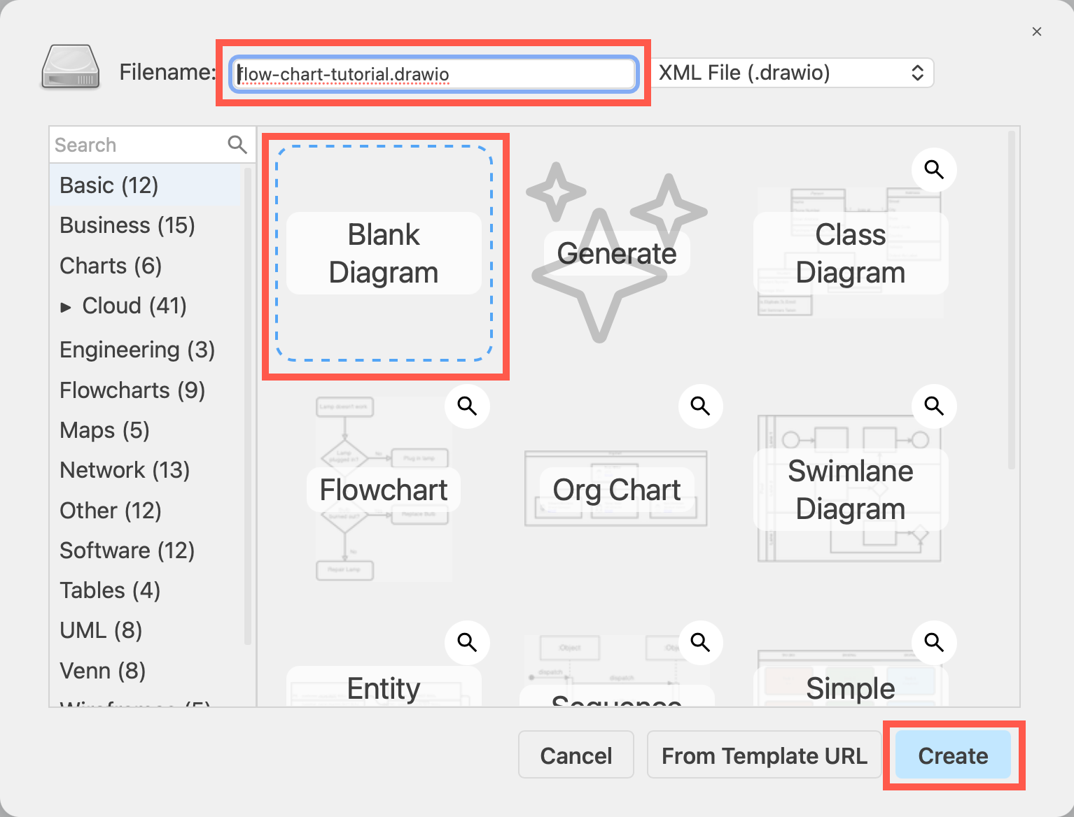 Click Create New Diagram to start a new diagram
