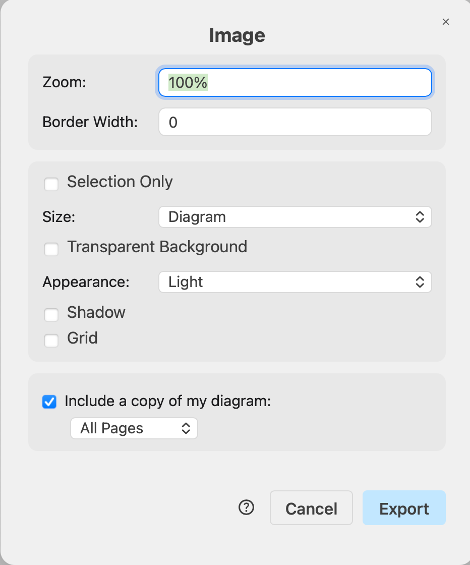Export your diagram as an image to share it in an email or publish it on a webpage or in a document