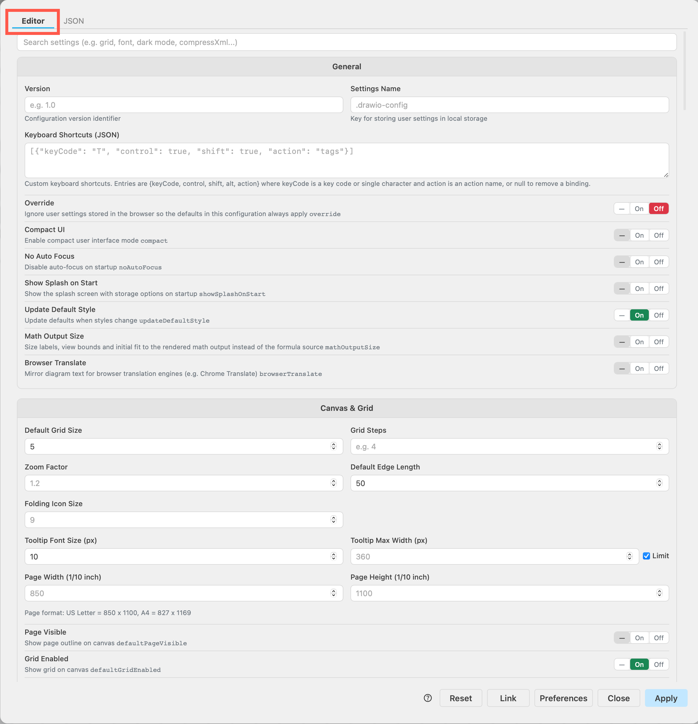 Access the draw.io configuration via Extras - Configuration