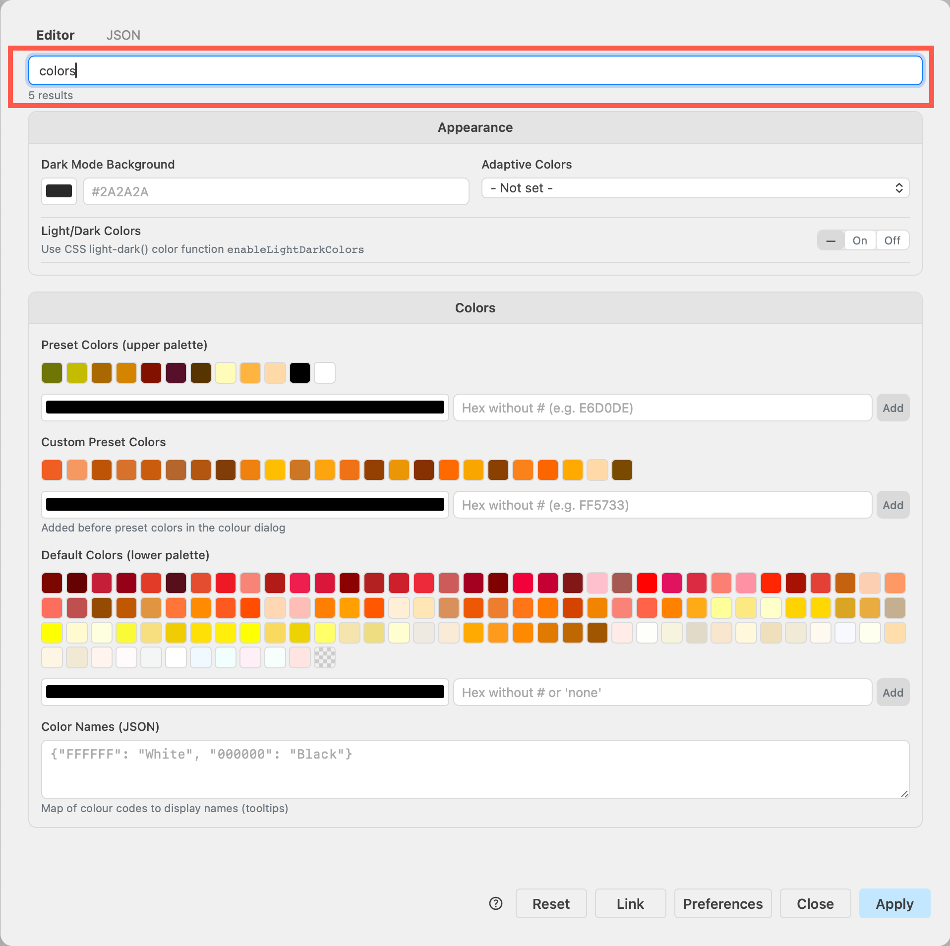 Search for configuration options