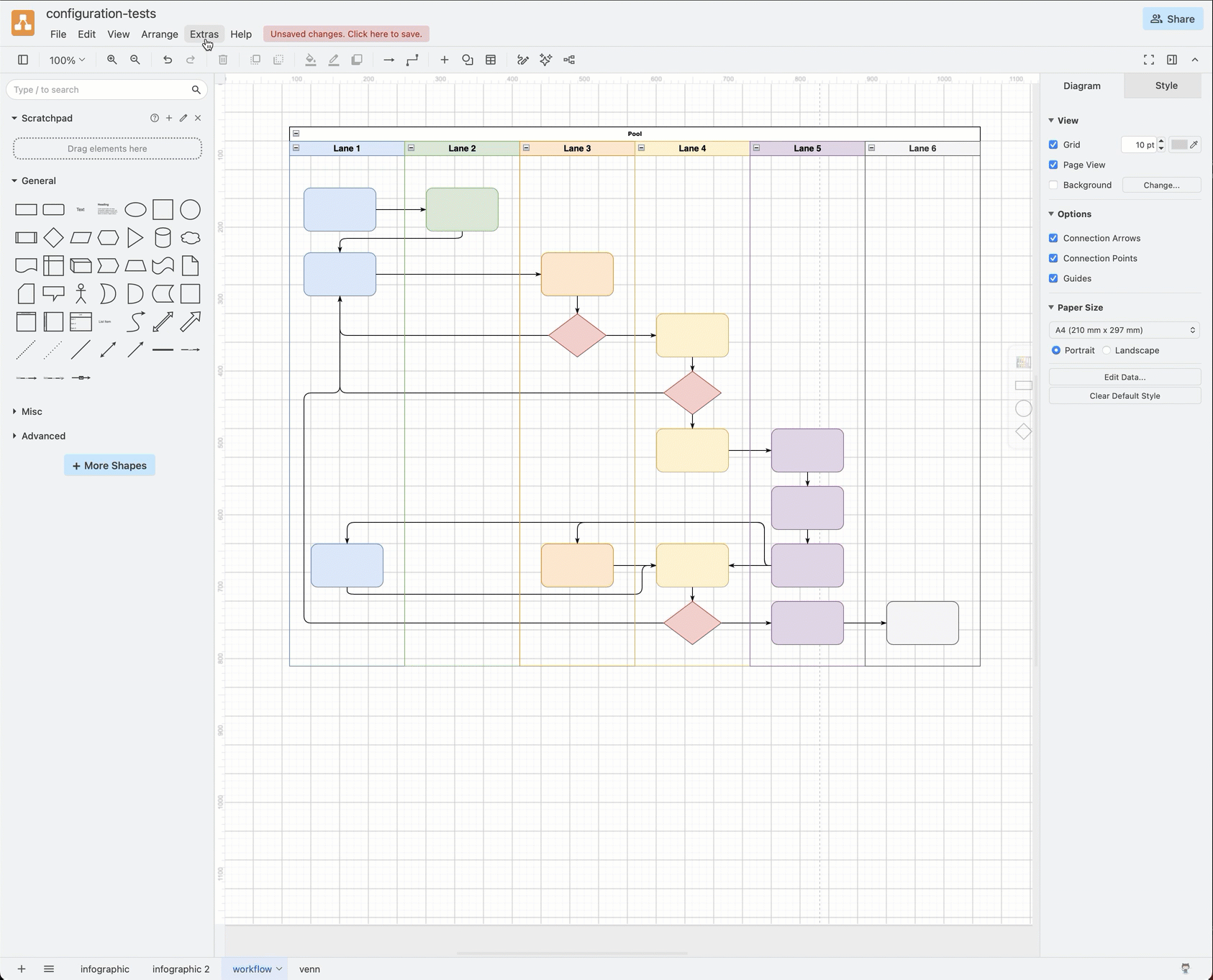 Access the draw.io configuration via Extras /> Configuration