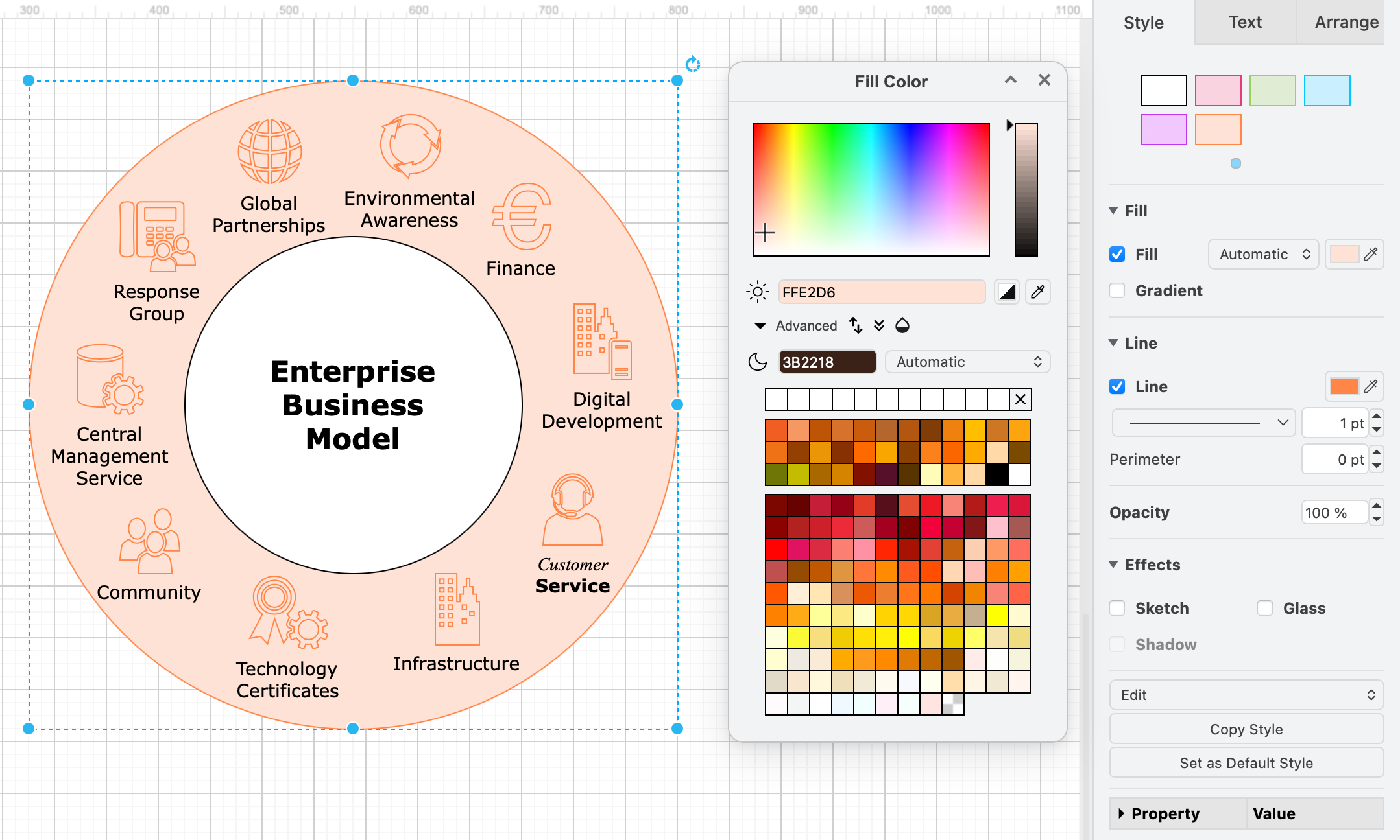 The default preset colours and style palette can be customised in draw.io