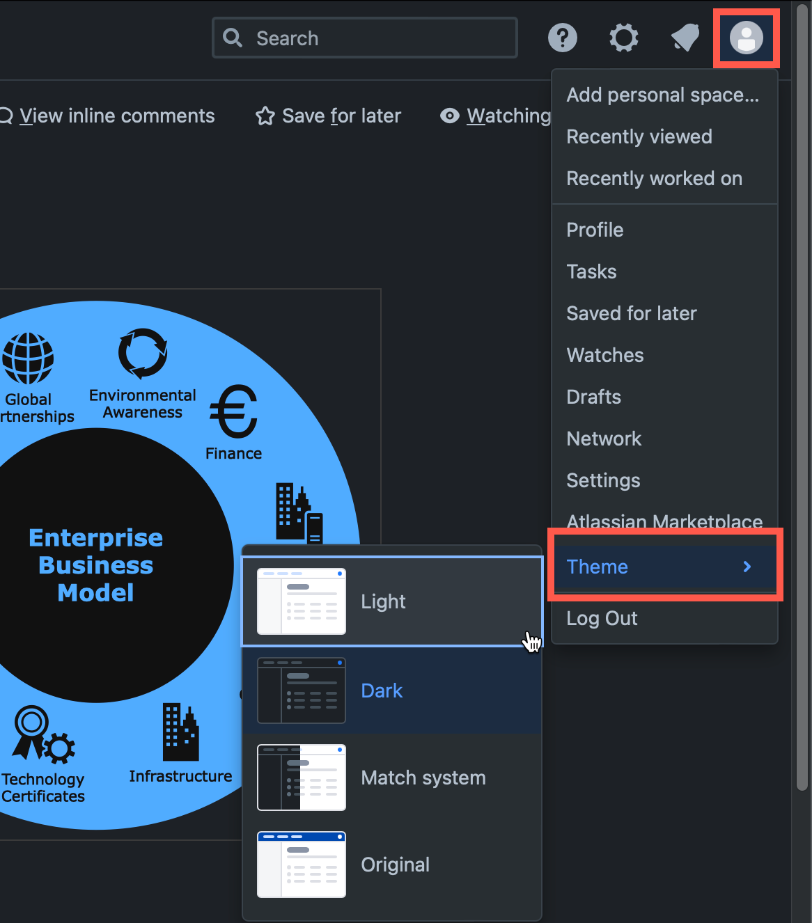 To edit a diagram in light mode, switch your Confluence theme to light mode first.