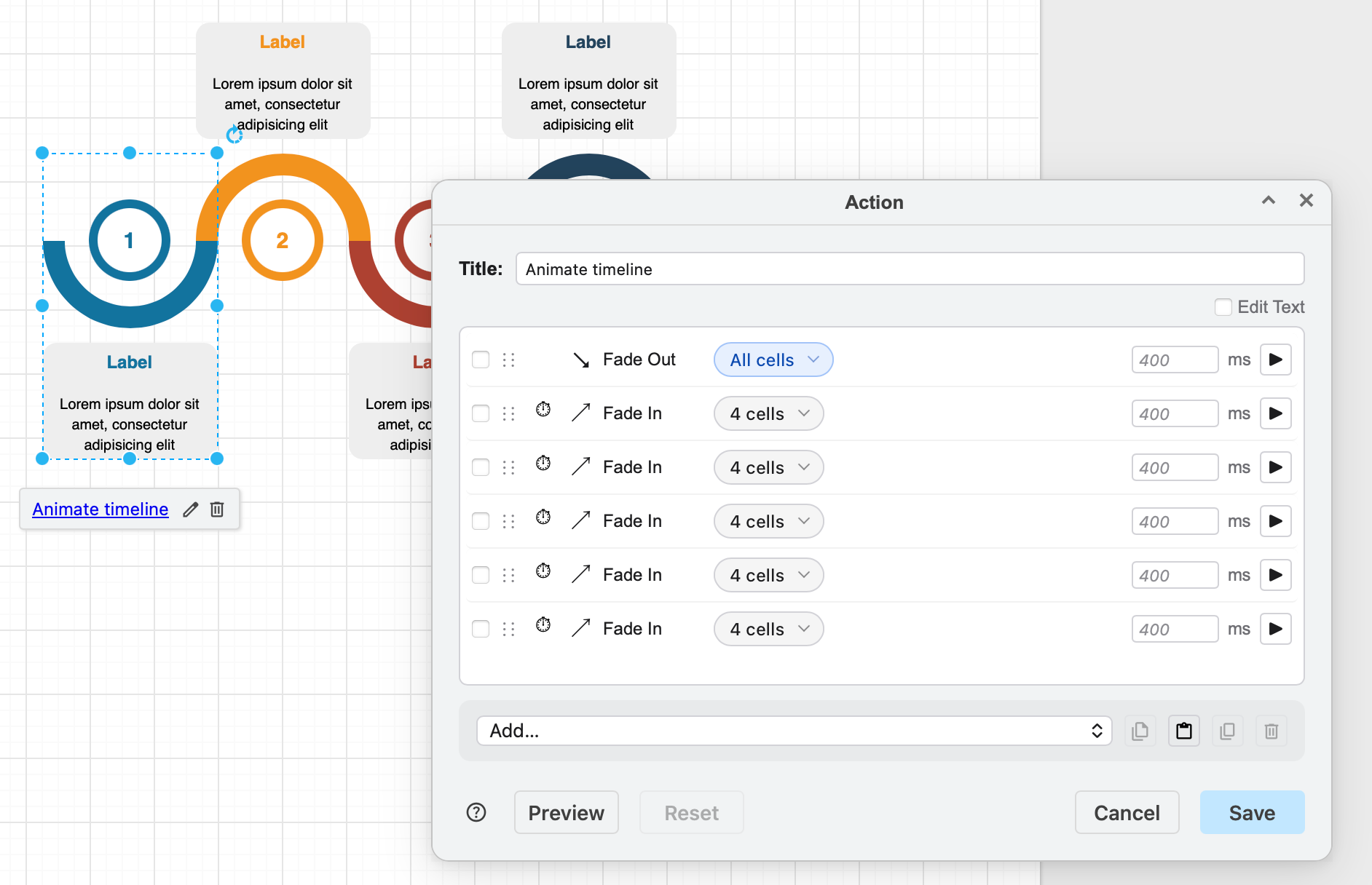 Add actions via the editor to the custom link