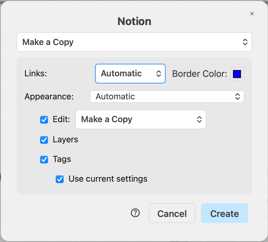 Choose the settings for the embedded code for Notion