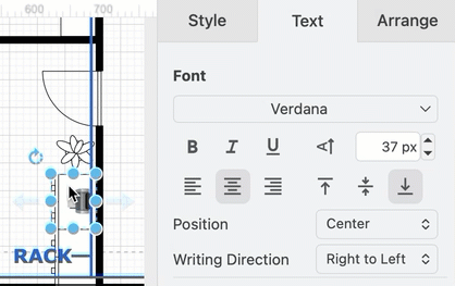 Use the Text tab in the format panel to change the size, position, alignment and direction of emoji labels