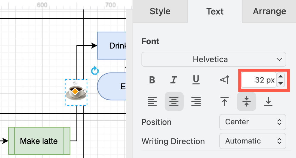 Resize an emoji shape label using the Text tab of the format panel