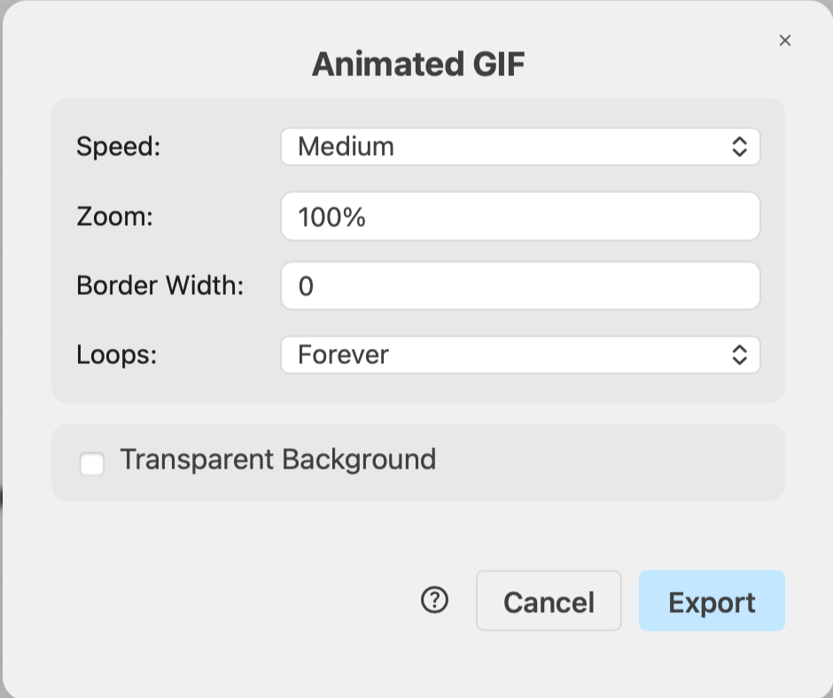 Choose the export settings for an animated gif image