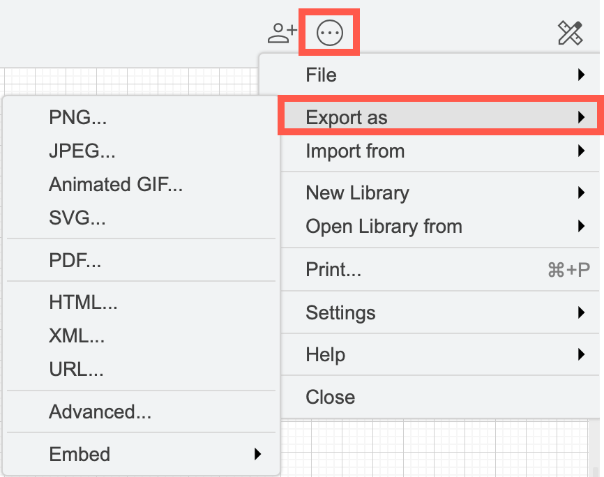 Select Export As then choose the file format you want to export your diagram to