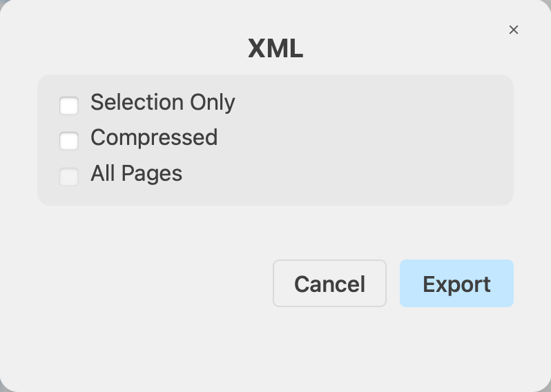 Choose the export settings when exporting a diagram as an XML file