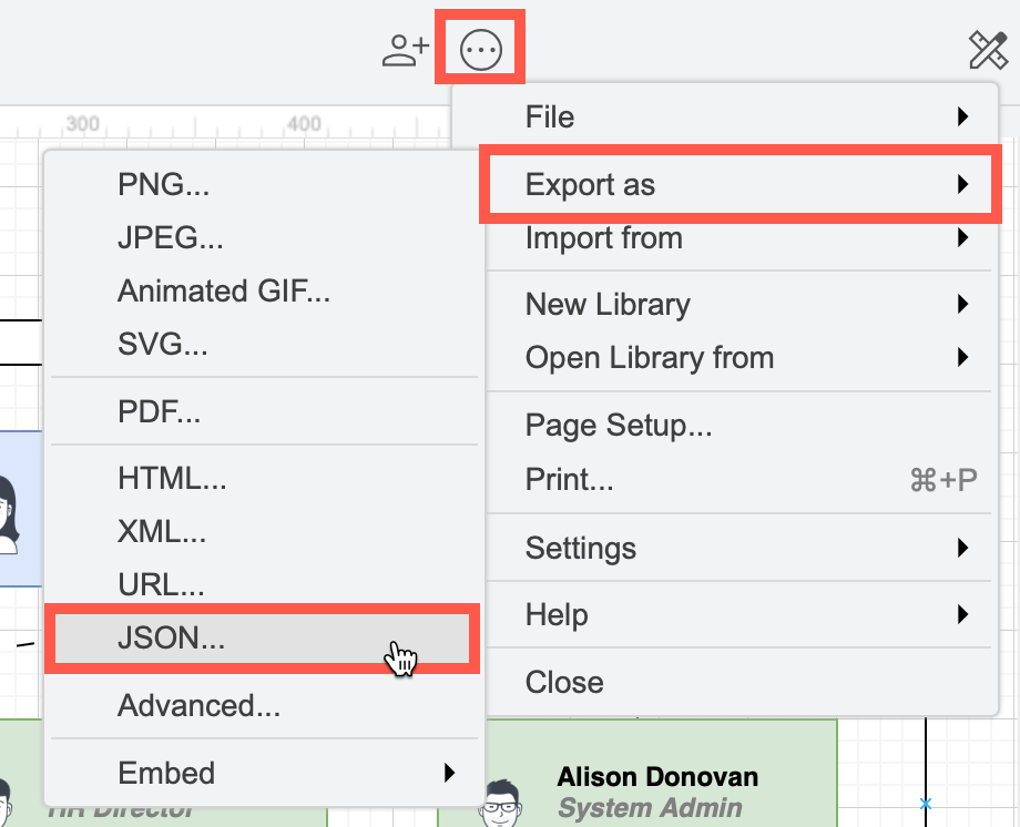 Export a diagram as an JSON file