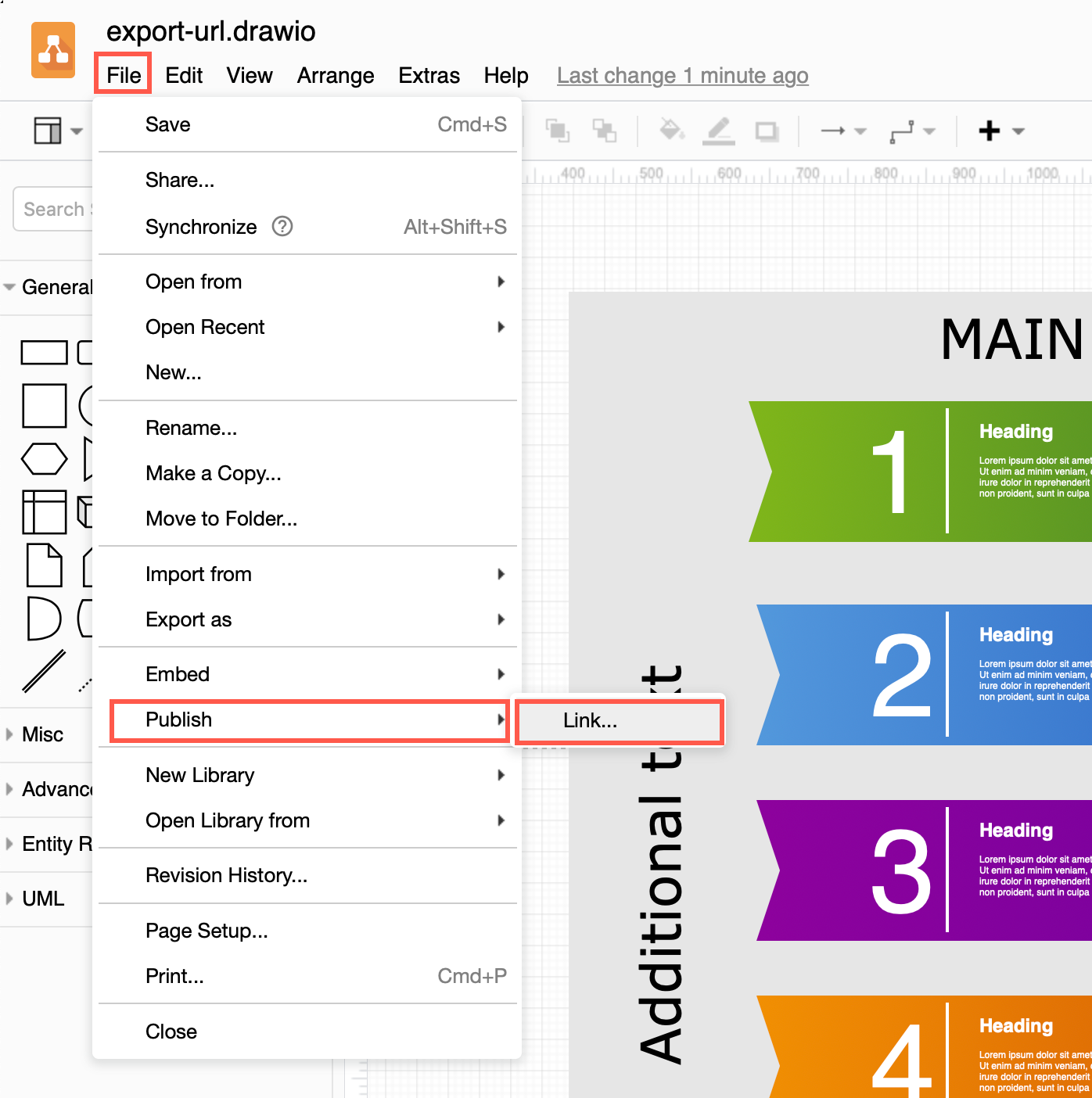 Select File /> Publish > Link to publicly publish your diagram as a link