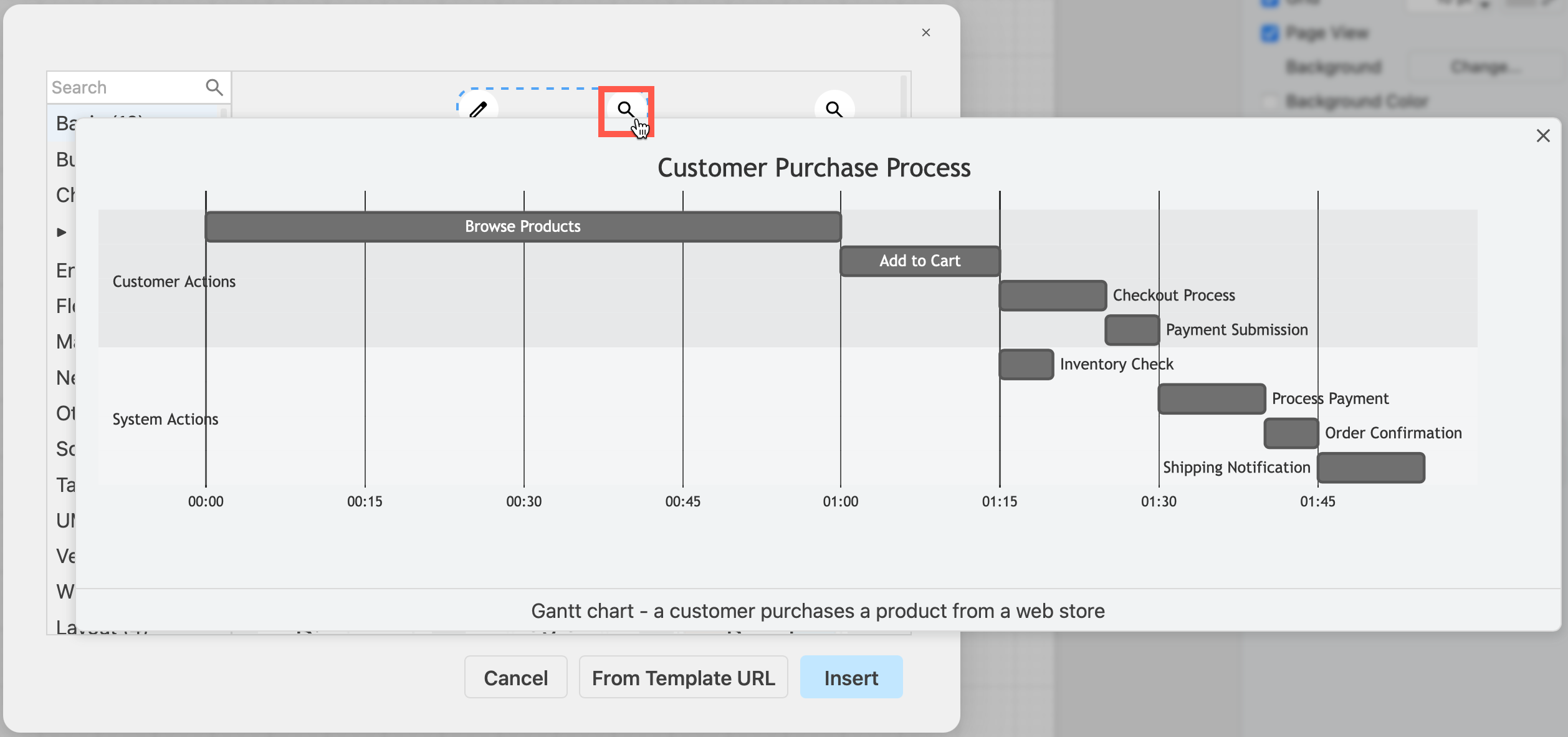 Generate a Gantt chart from a text description via the template library in draw.io