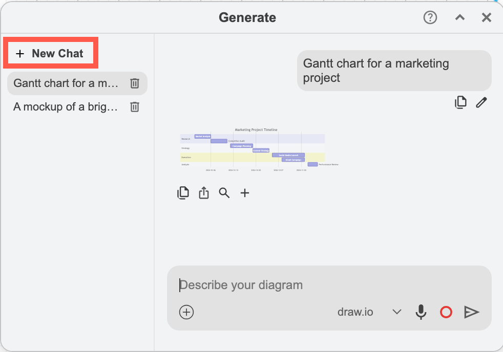 Click on + Chat to generate a new diagram