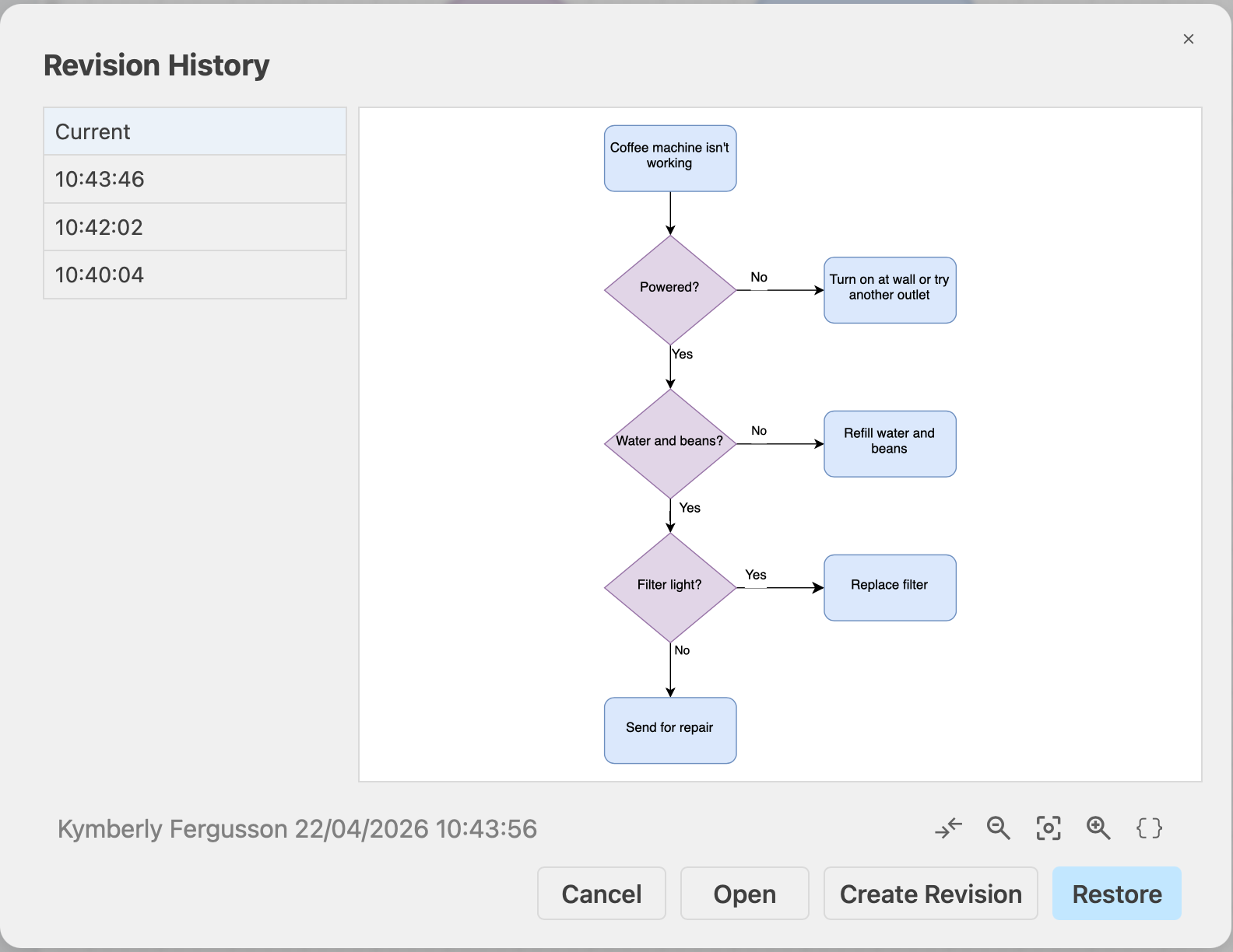 Check the versions of a diagram file stored in Google Drive