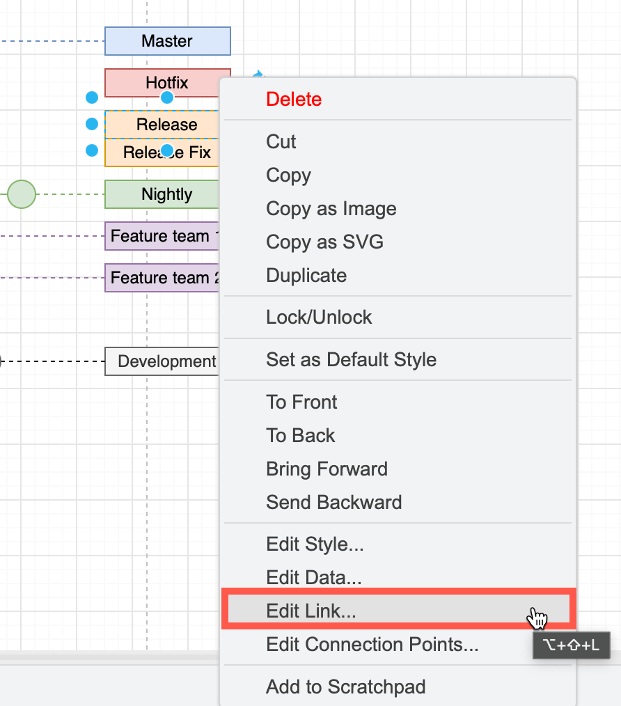 Right click on a shape and select Edit Link