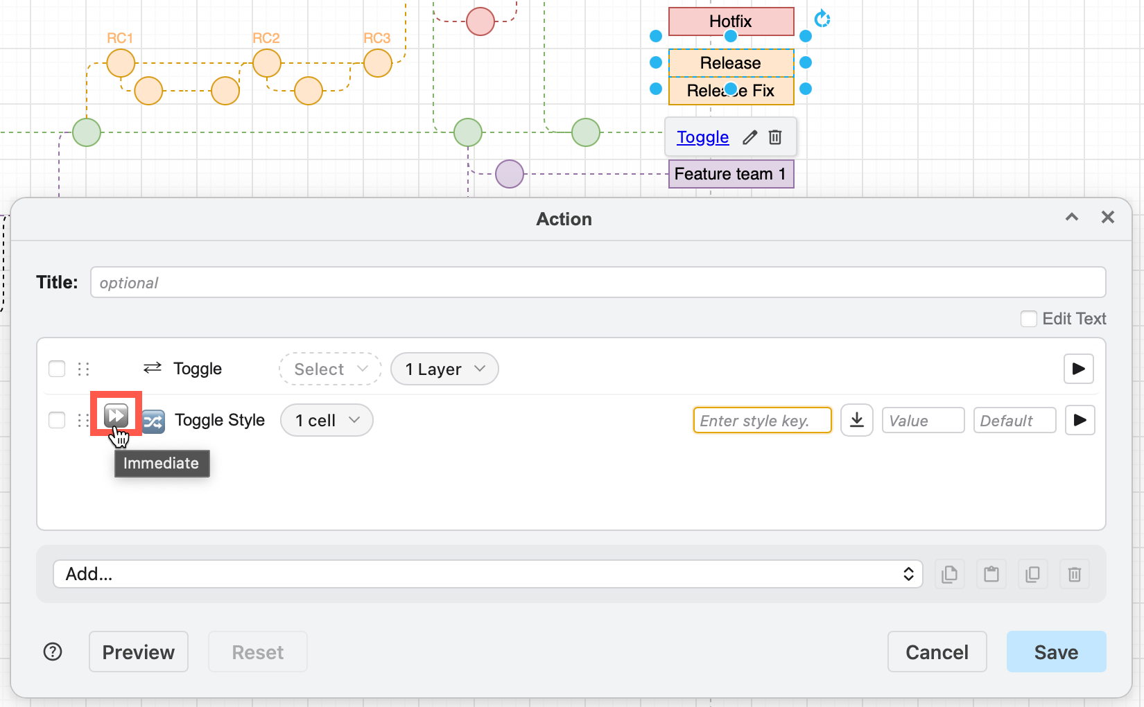 Change this style toggle action to occur immediately, at the same time as the previous action