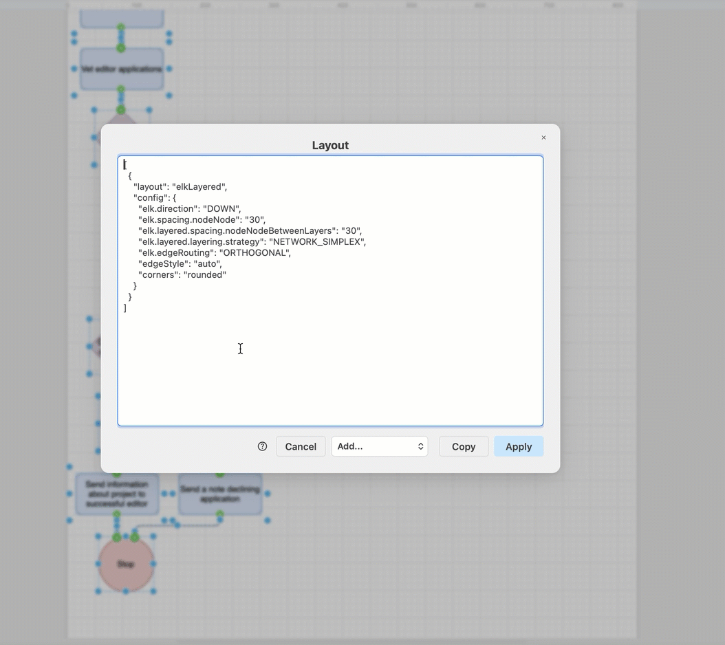 Change the layout algorithm with custom JSON configuration code