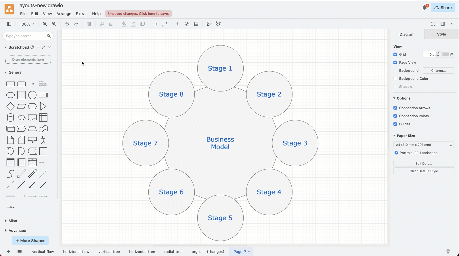 Rearrange your diagram quickly by applying a layout - select Arrange > Layout from the menu