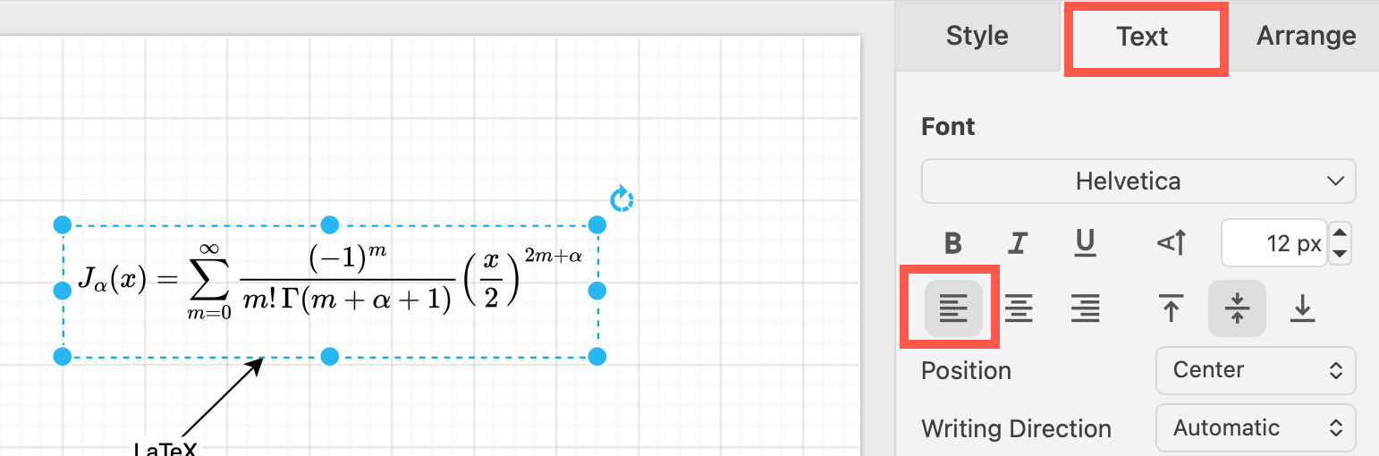 Use left or right justification when including maths equations in diagrams