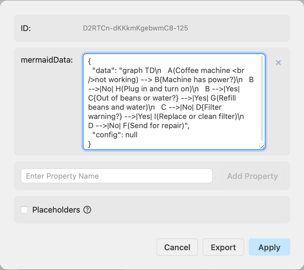 You can edit the Mermaid data including any initialisation commands via the Mermaid container group's shape data (right click on the group and select Edit Data)