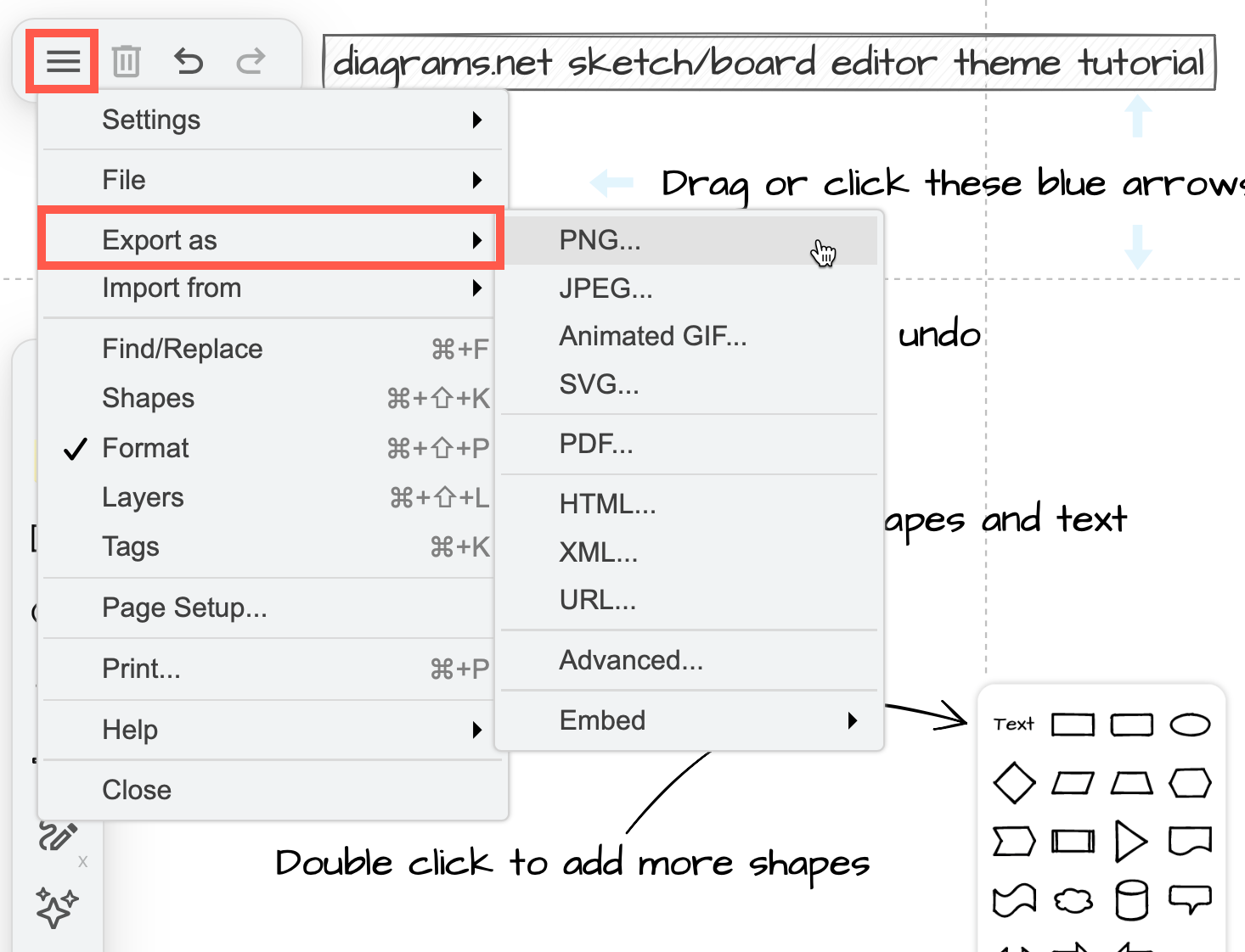 Click on a shape to select it, or drag a selection box around a group of shapes