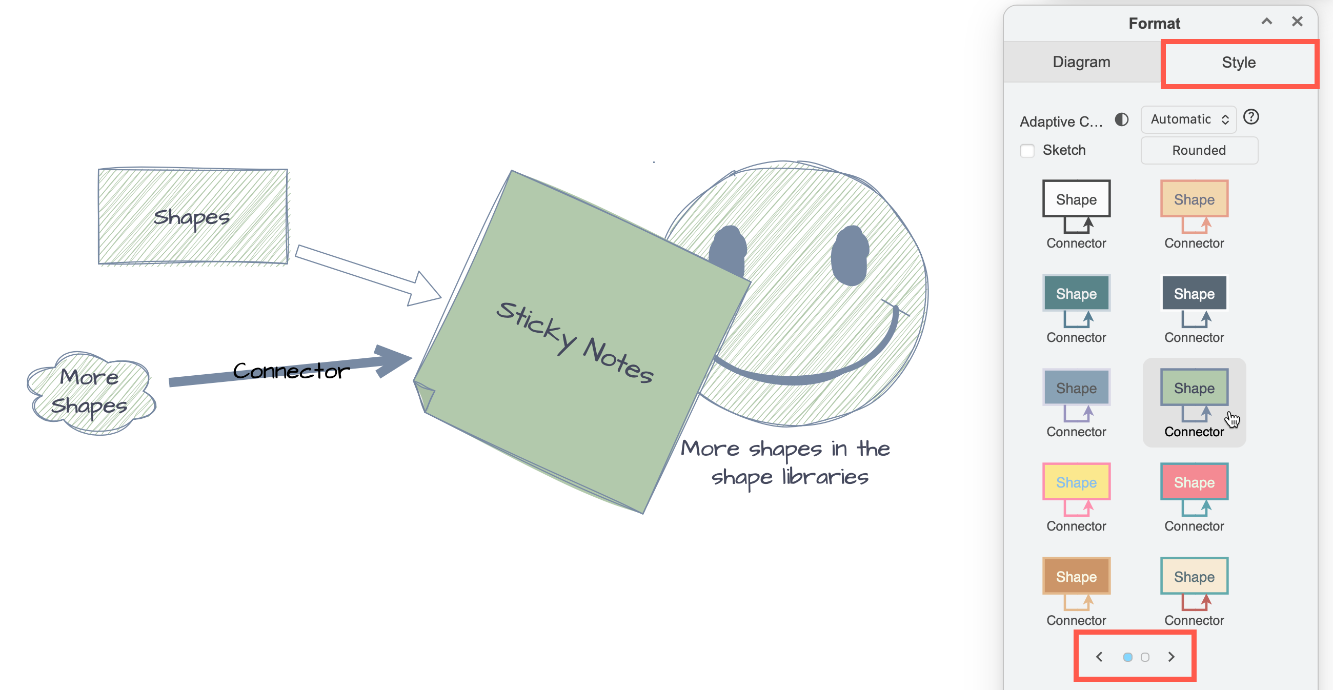 Apply a global style to the online whiteboard via the Style tab in the floating format panel when nothing is selected in your diagram
