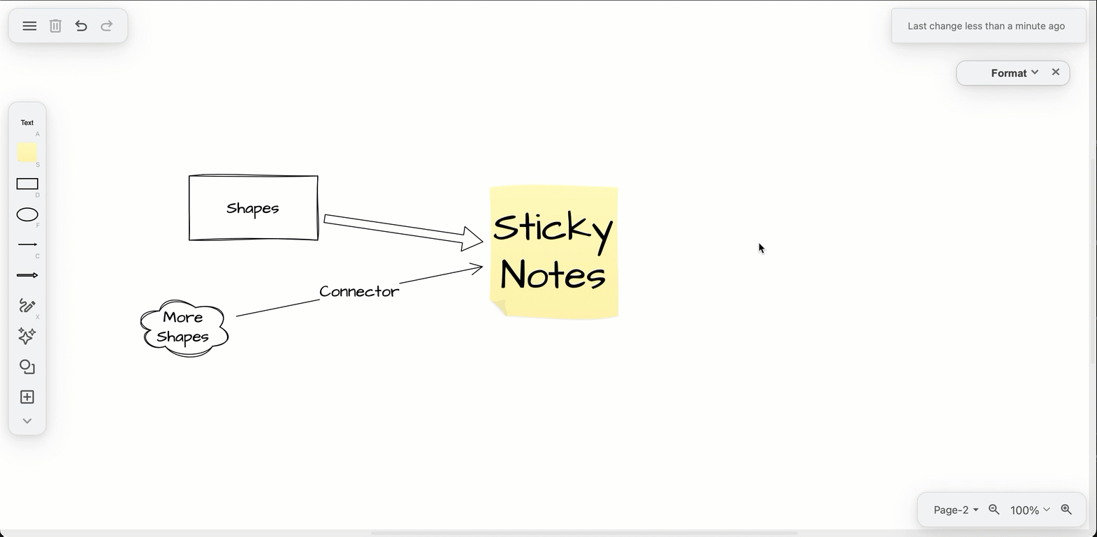Drag shapes to move them in your online whiteboard at sketch.diagrams.net or drag the grab handles to rotate or resize shapes