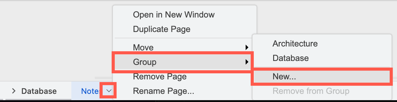 Right-click on a page and select Group > New to add a new page group