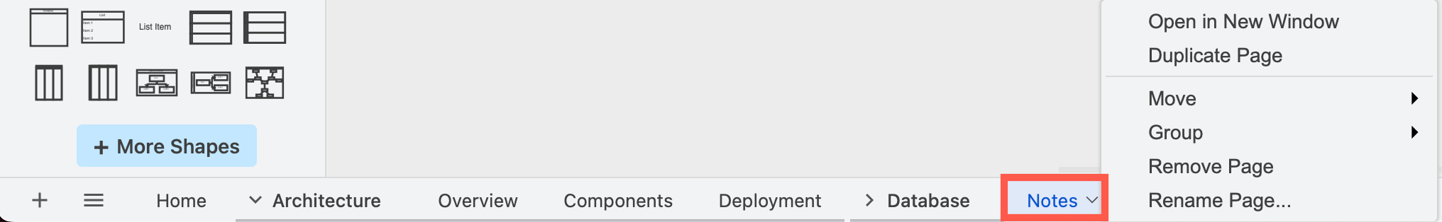 Right-click on a page or on its menu icon to the right of its name to add it to a page group