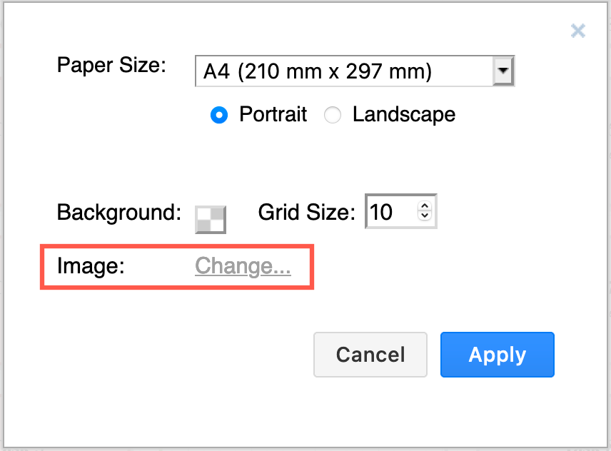 Add a new background image or change an existing image via File /> Page Setup