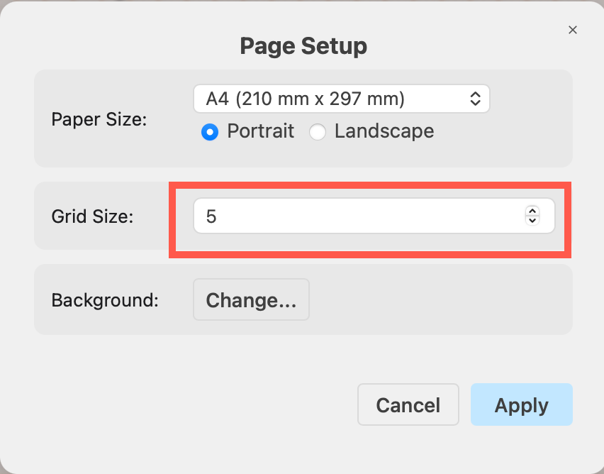 Change the size of the draw.io editor grid via File /> Page Setup