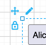 PlantUML containers on the drawing canvas in draw.io have three icons - lock, move and edit
