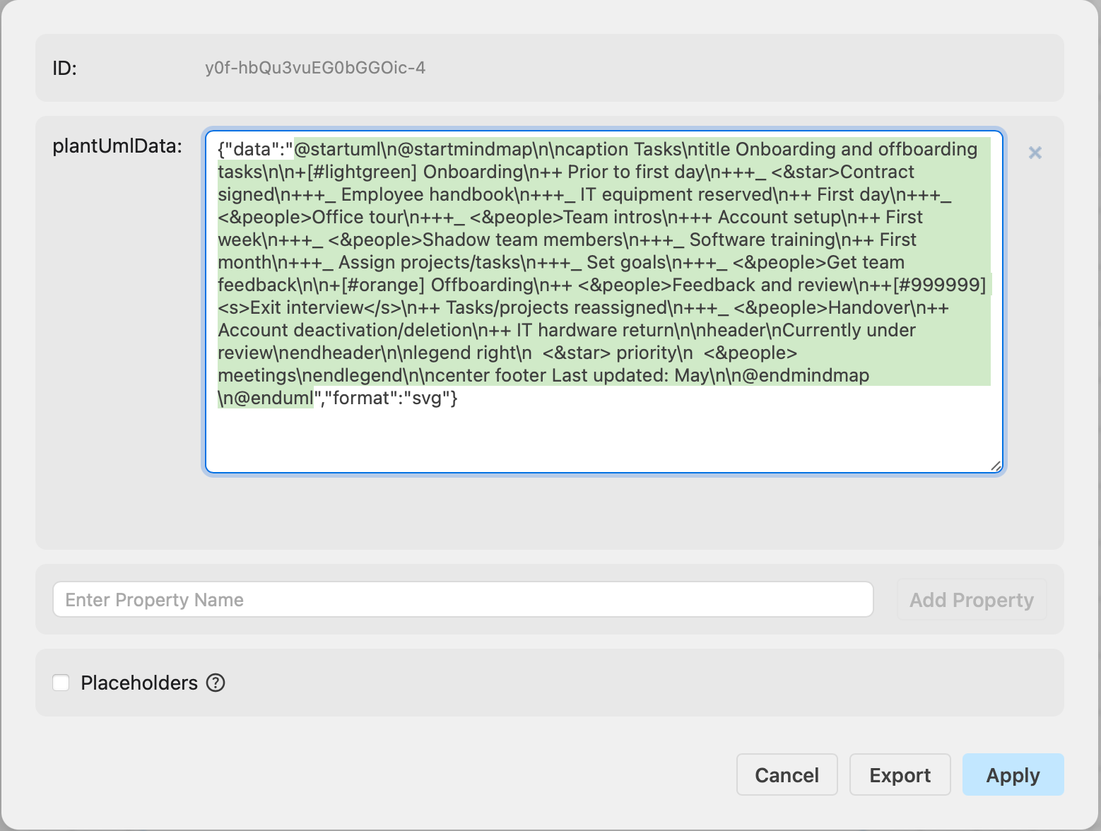Copy the PlantUML syntax from the shape data