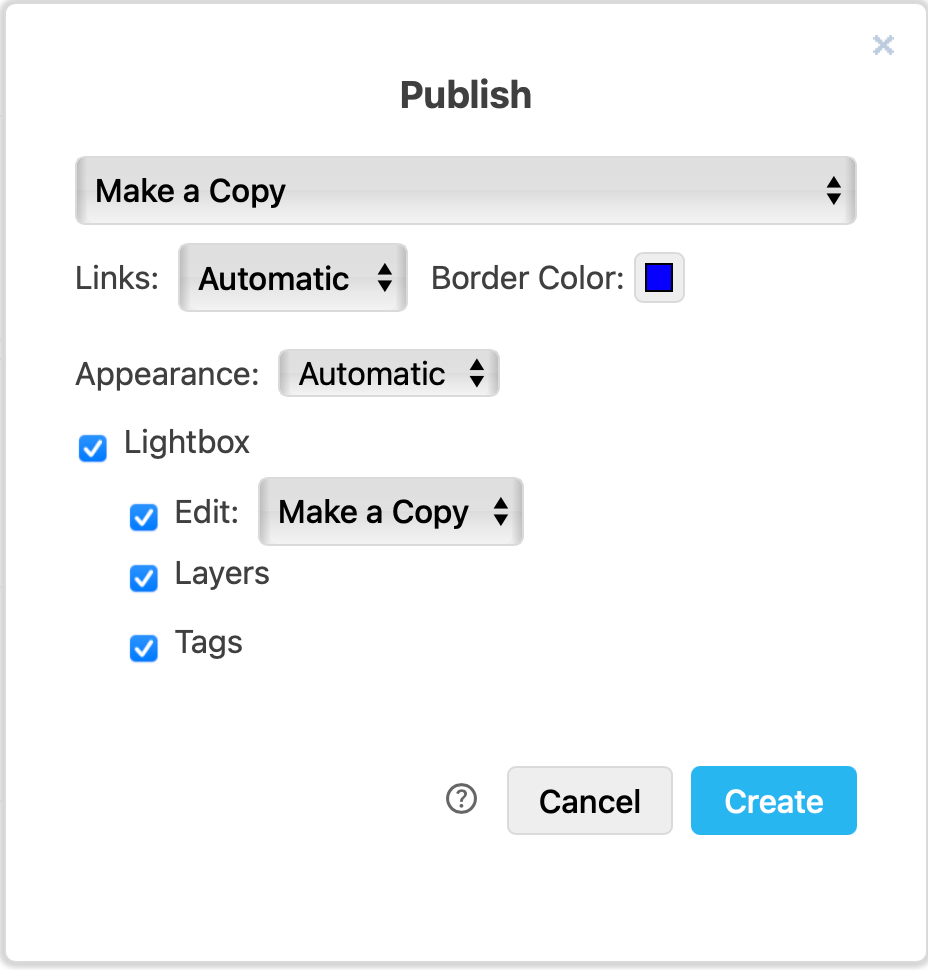 Set the options you want to encode along with the diagram in the URL