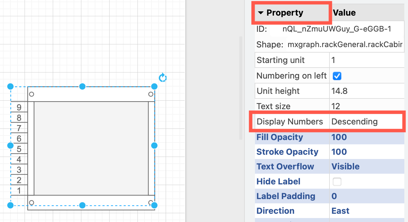 Change the number of rack and cabinet shapes in draw.io via shape properties