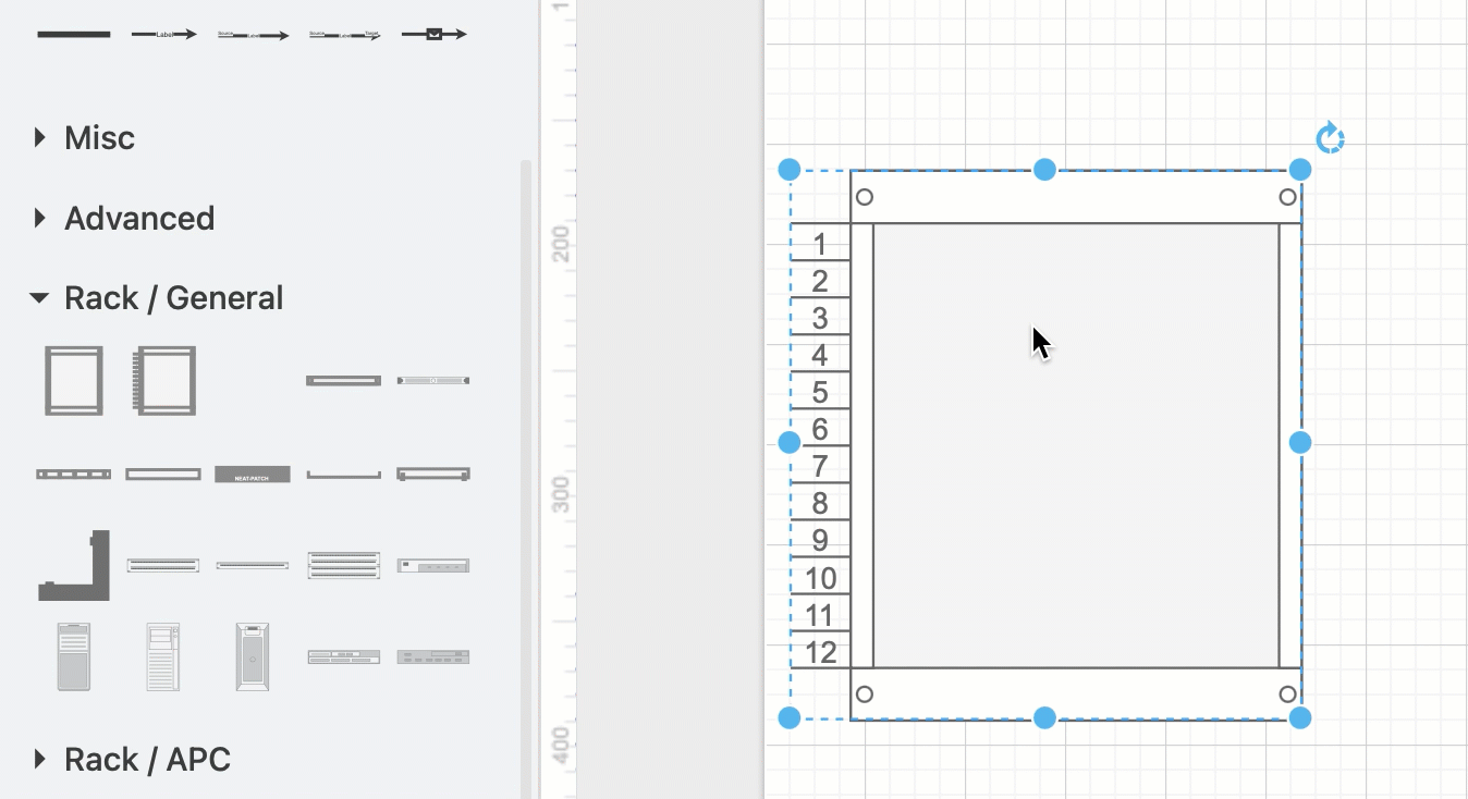 Make a rack or cabinet shapes smaller or larger in draw.io