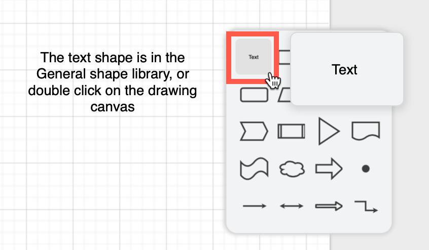 Double click on the drawing canvas in draw.io and select Text to add a simple text-only shape