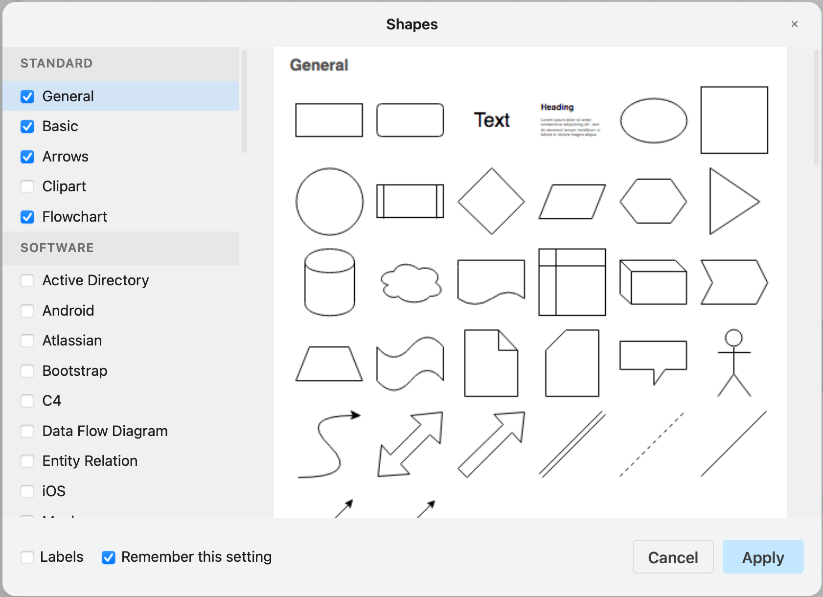Select the shape libraries you want to work with in draw.io