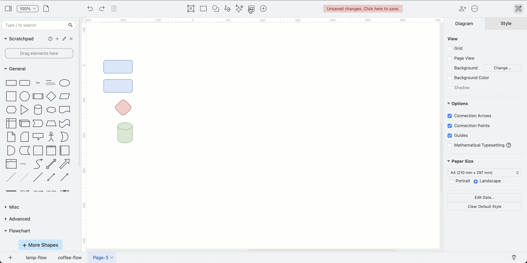 Work with cross-functional tables via the toolbar or the Arrange tab in the format panel in the Simple editor theme in draw.io