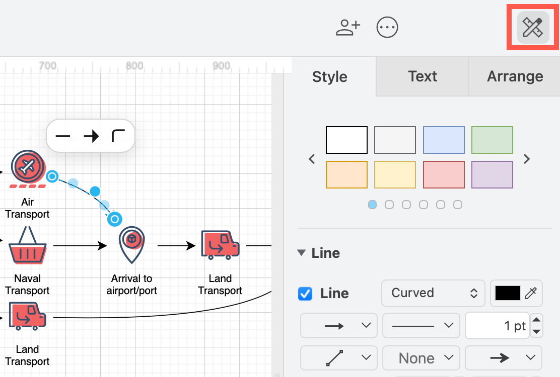 Hide or display the format panel at the right of the toolbar in the Simple editor theme in draw.io