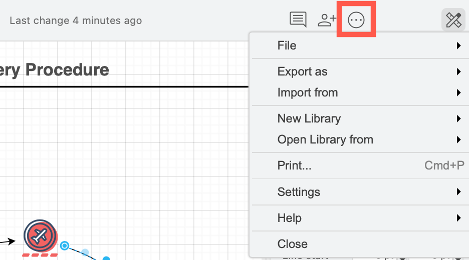 Click on the ... to open the menu in draw.io in the Simple editor theme