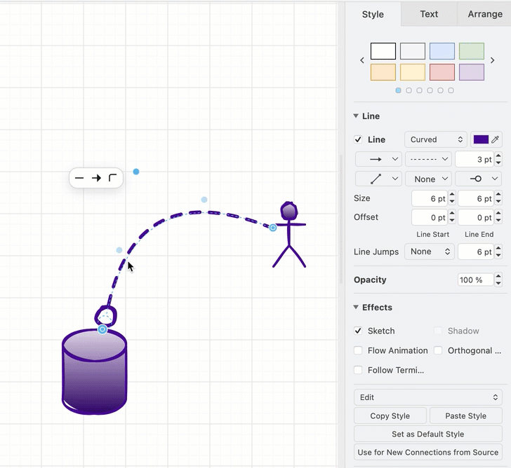 Set a default connection style on a source shape instead of a global connector style