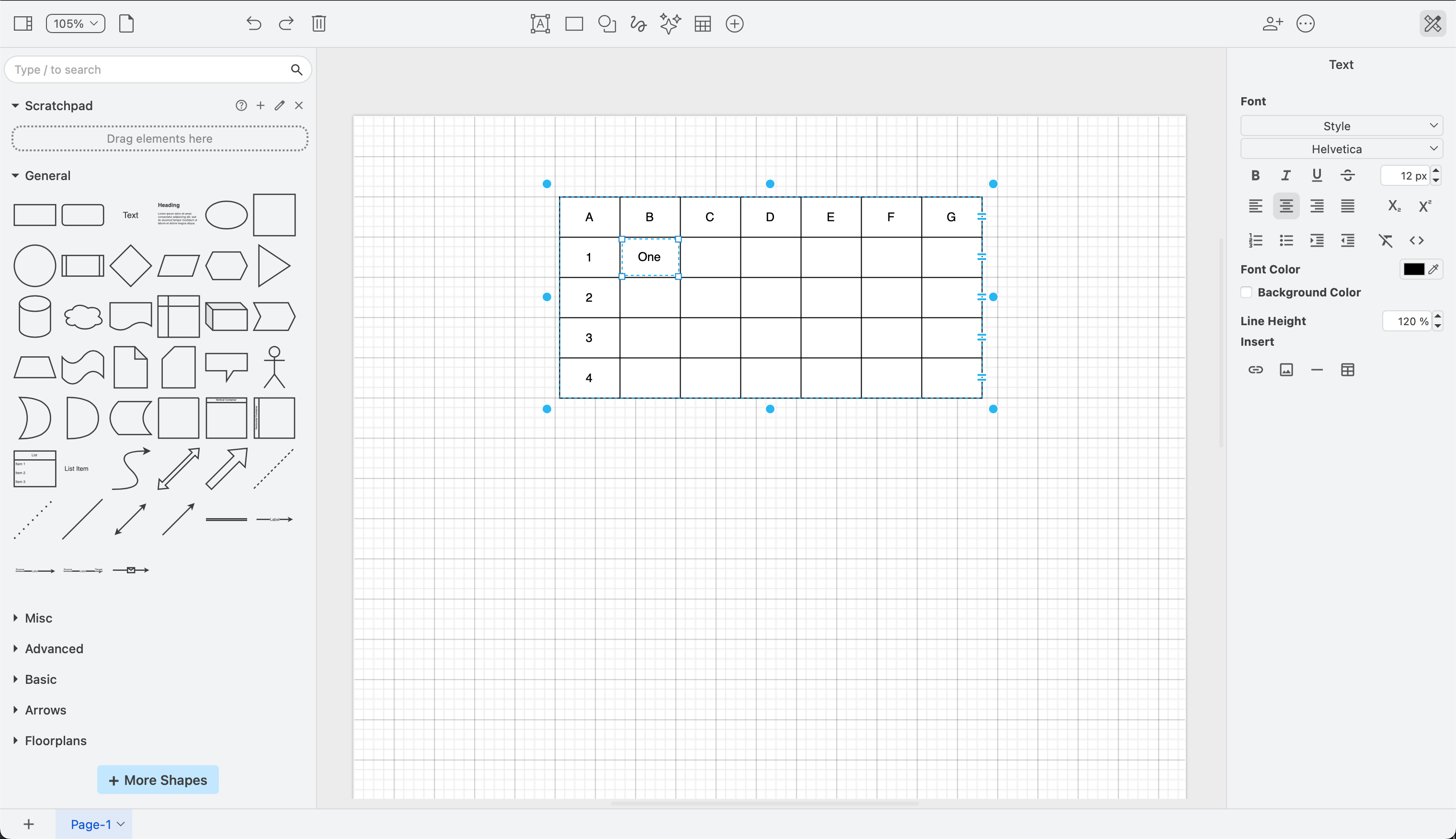 Add text to a selected table cell just like you would a shape label in draw.io