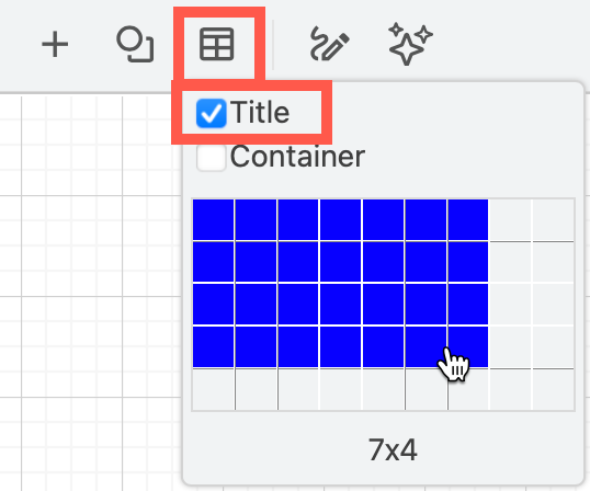 Enable the Title checkbox when adding a table to add a title row to the top of your table