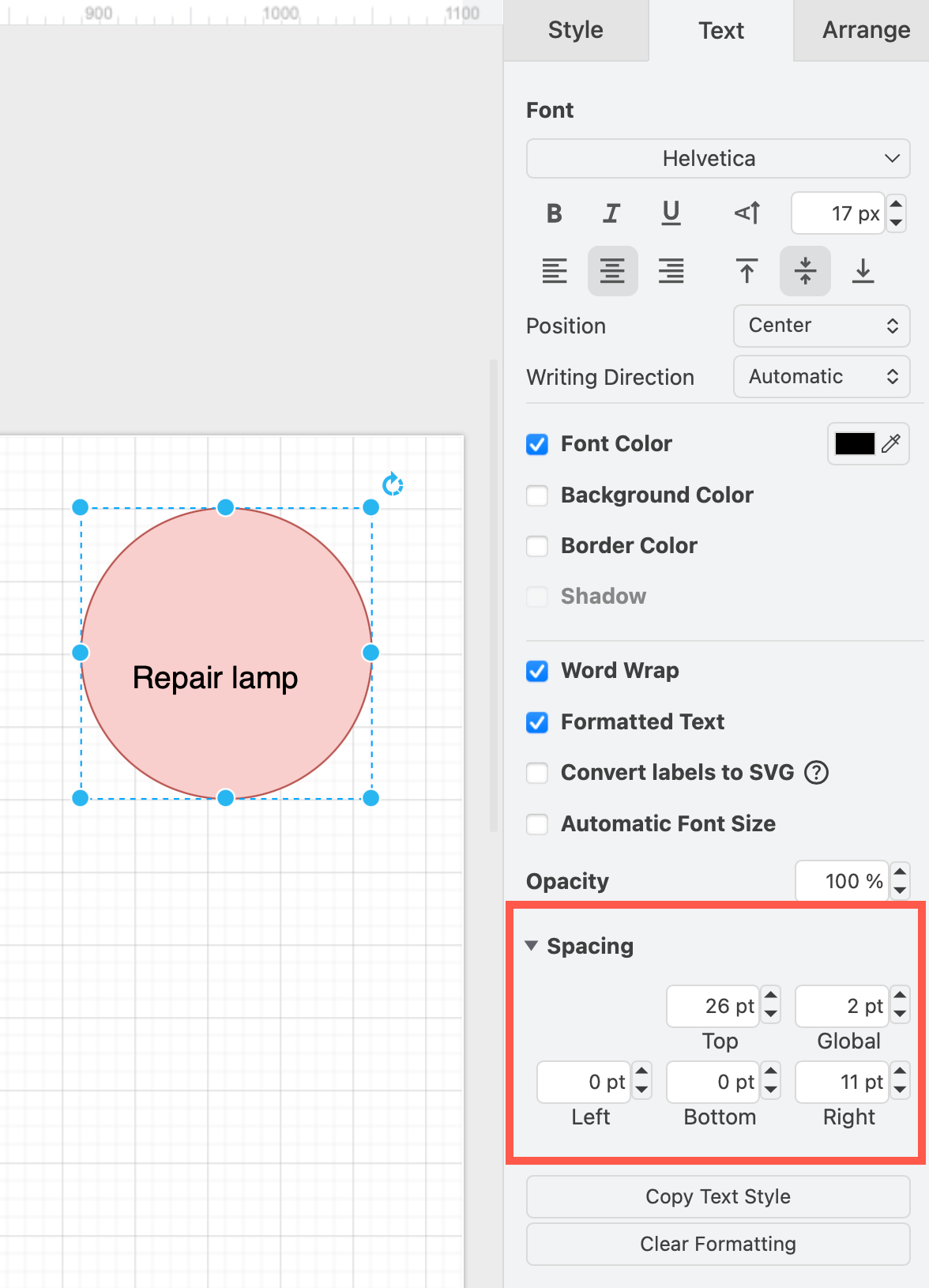 Add spacing to ensure text labels stay that distance away from the shape perimeter
