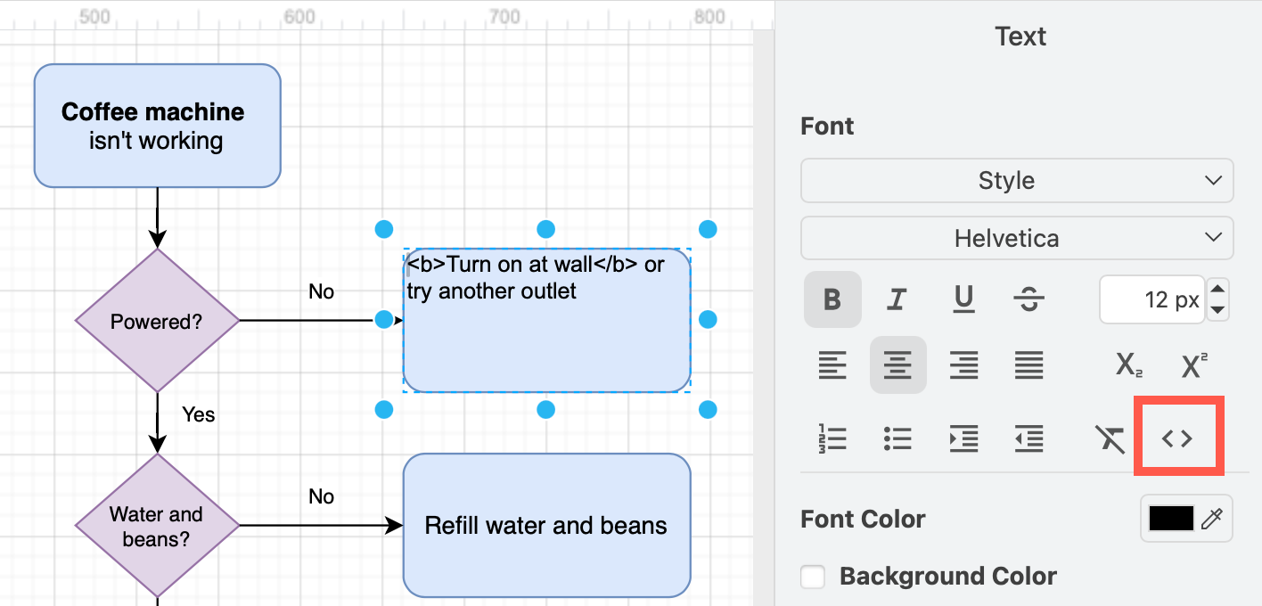 Edit the label's HTML formatting directly