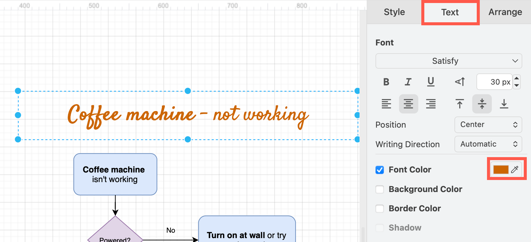 Select a different font colour to style text in draw.io
