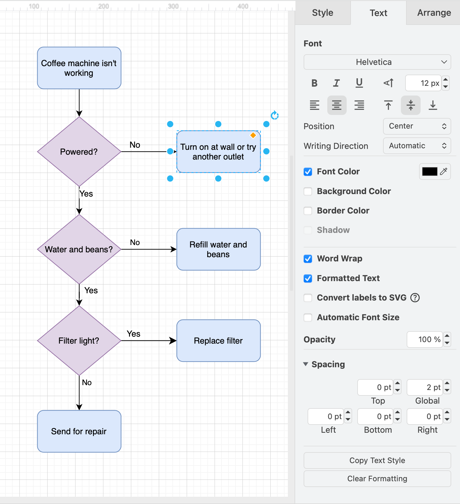 Style your labels in the Text tab in the format panel on the right in draw.io