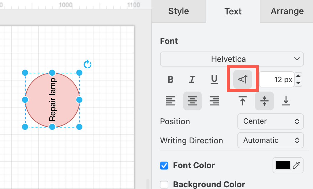Turn a text label to read vertically from the bottom up